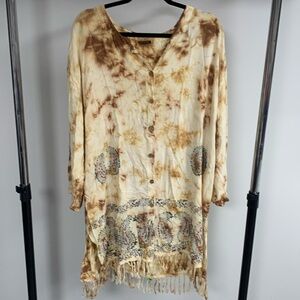 Vintage Meetu Magic Beaded Tie Dye Fringe Button Up Shirt Size 3X